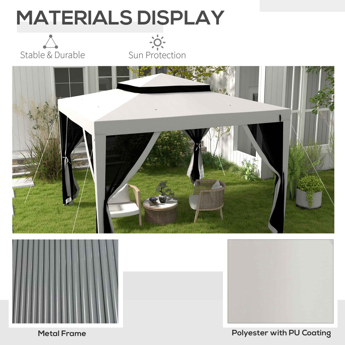 10' x 10' Outdoor Canopy Tent Party Tent with Mesh Netting and Double Tier Roof for Backyard, Garden – view 32