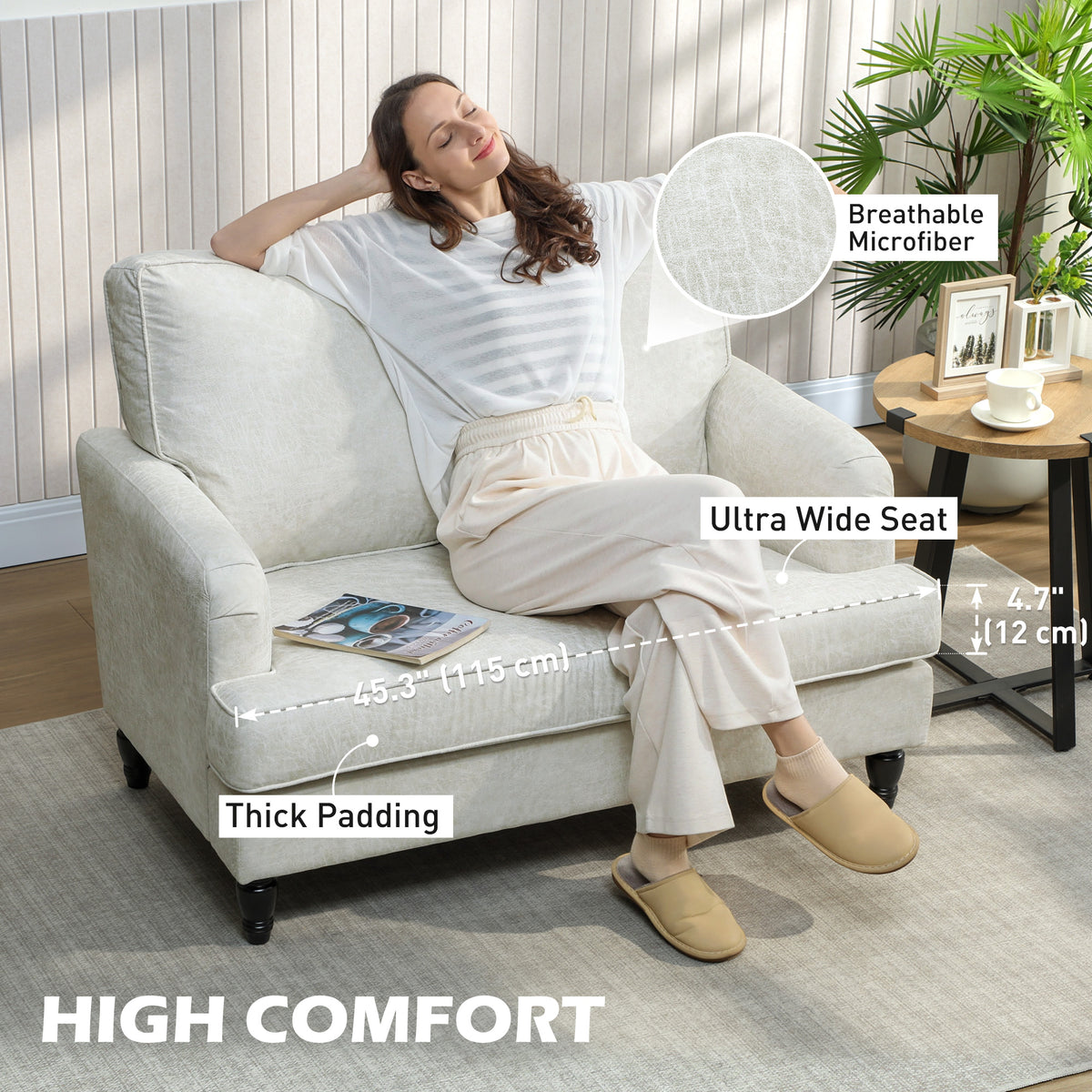 Modern Accent Chair, Leathaire Armchair with Turned Legs and Wide Seat, Comfy Chair for Living Room, Brown – view 10