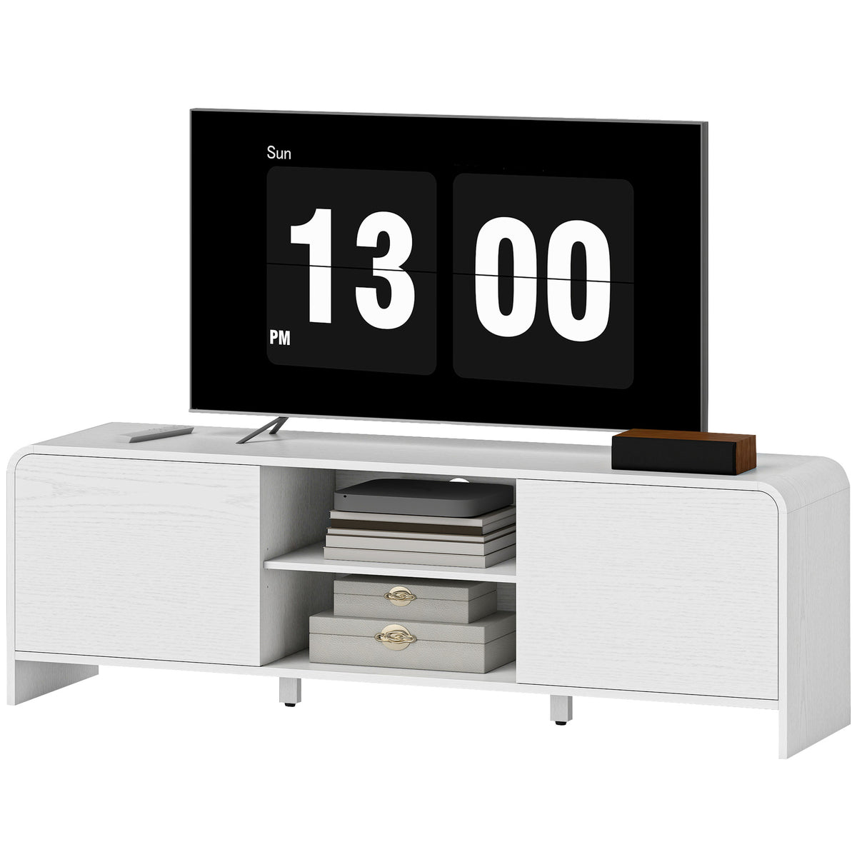 TV Stand for up to 65 Inch TV, Nordic Entertainment Center with 2 Cabinets and 2 Open Shelves for Living Room, Natural