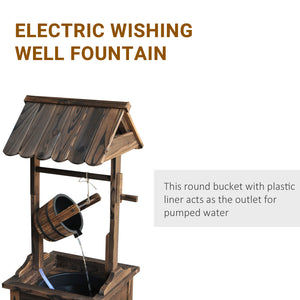 Wooden Well Wishing Fountain Outdoor with Electric Pump Water Bucket for Patio Garden Carbonized