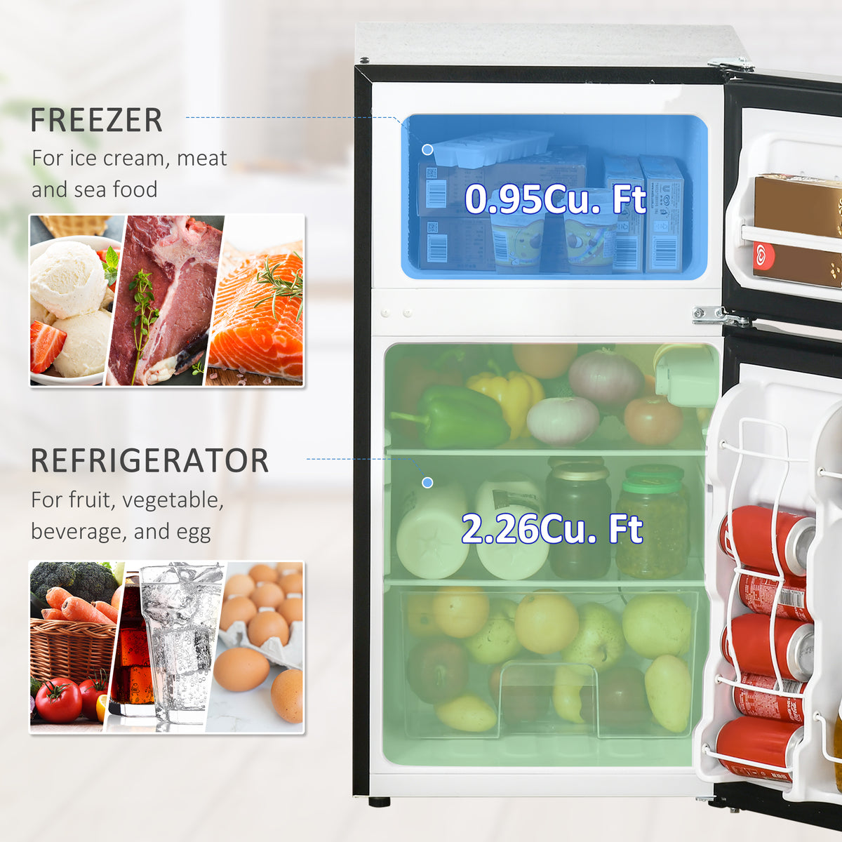 3.2 Cu Ft Compact Refrigerator, Mini Fridge with Freezer – view 3