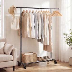 Mobile Garment Rack with Extendable Rods Heavy-Duty Metal Clothes Stand on Wheels view 2