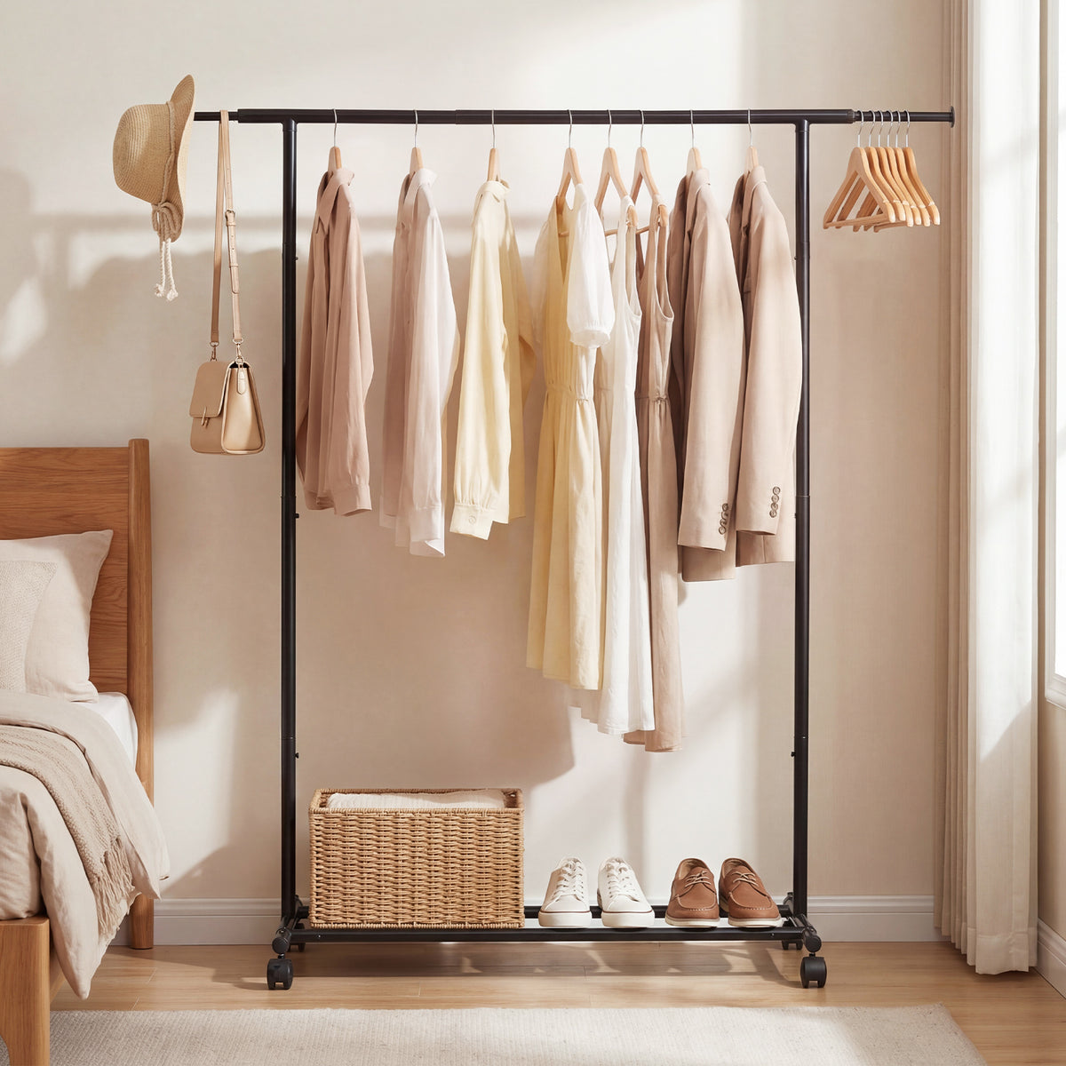 Mobile Garment Rack with Extendable Rods Heavy-Duty Metal Clothes Stand on Wheels view 6