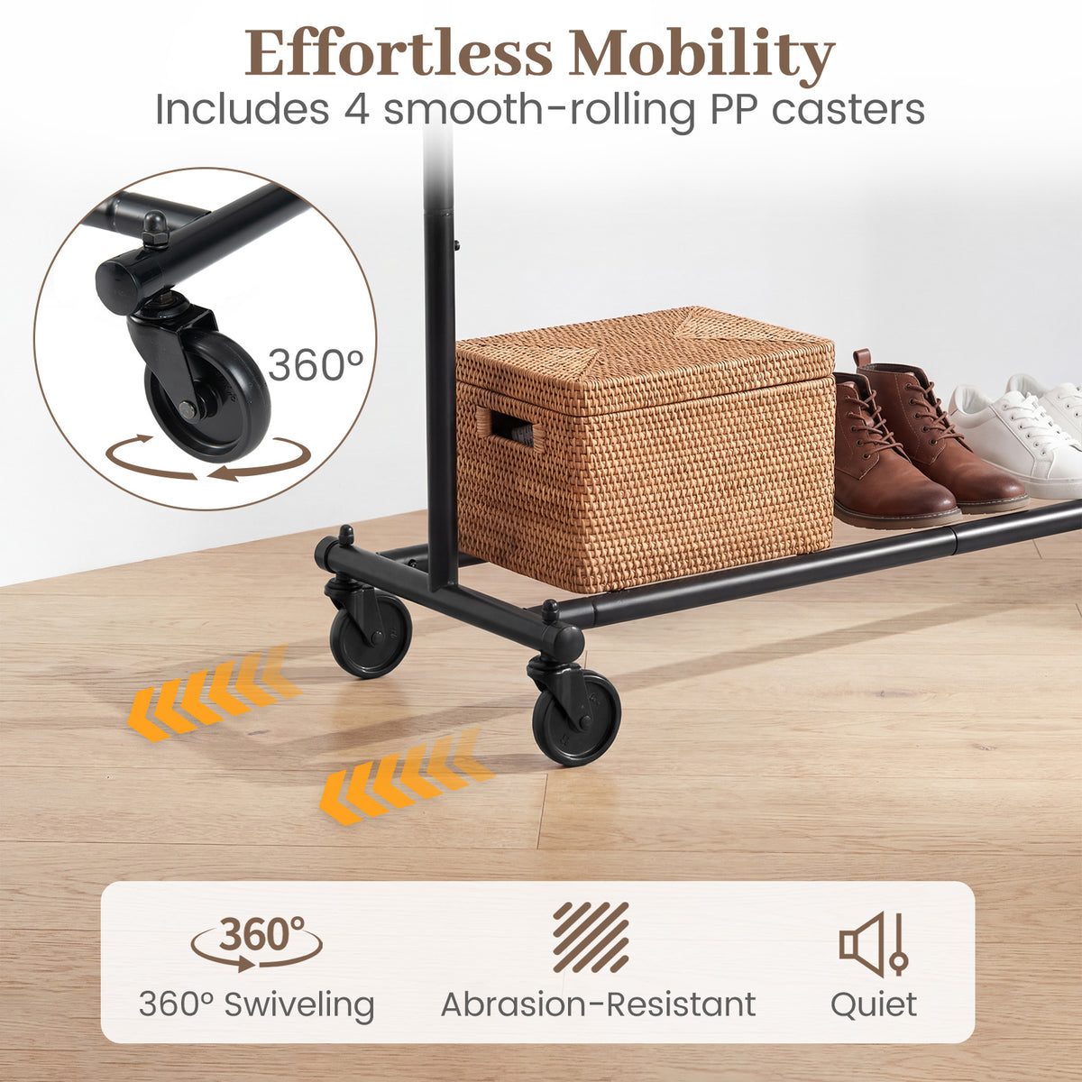 Mobile Garment Rack with Extendable Rods Heavy-Duty Metal Clothes Stand on Wheels view 9