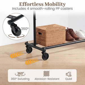 Mobile Garment Rack with Extendable Rods Heavy-Duty Metal Clothes Stand on Wheels view 9