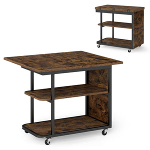 Mobile Night Stand with Foldable Swivel Top and 2-Tier Shelf for Small Spaces-Rustic Brown view 7