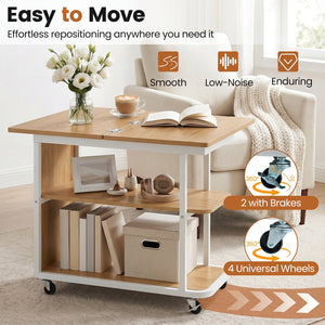 Mobile Night Stand with Foldable Swivel Top and 2-Tier Shelf for Small Spaces-Natural view 9