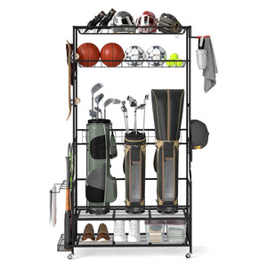 Mobile Sports Equipment Organizer with Golf Bags Storage and Club Rack-Black view 3