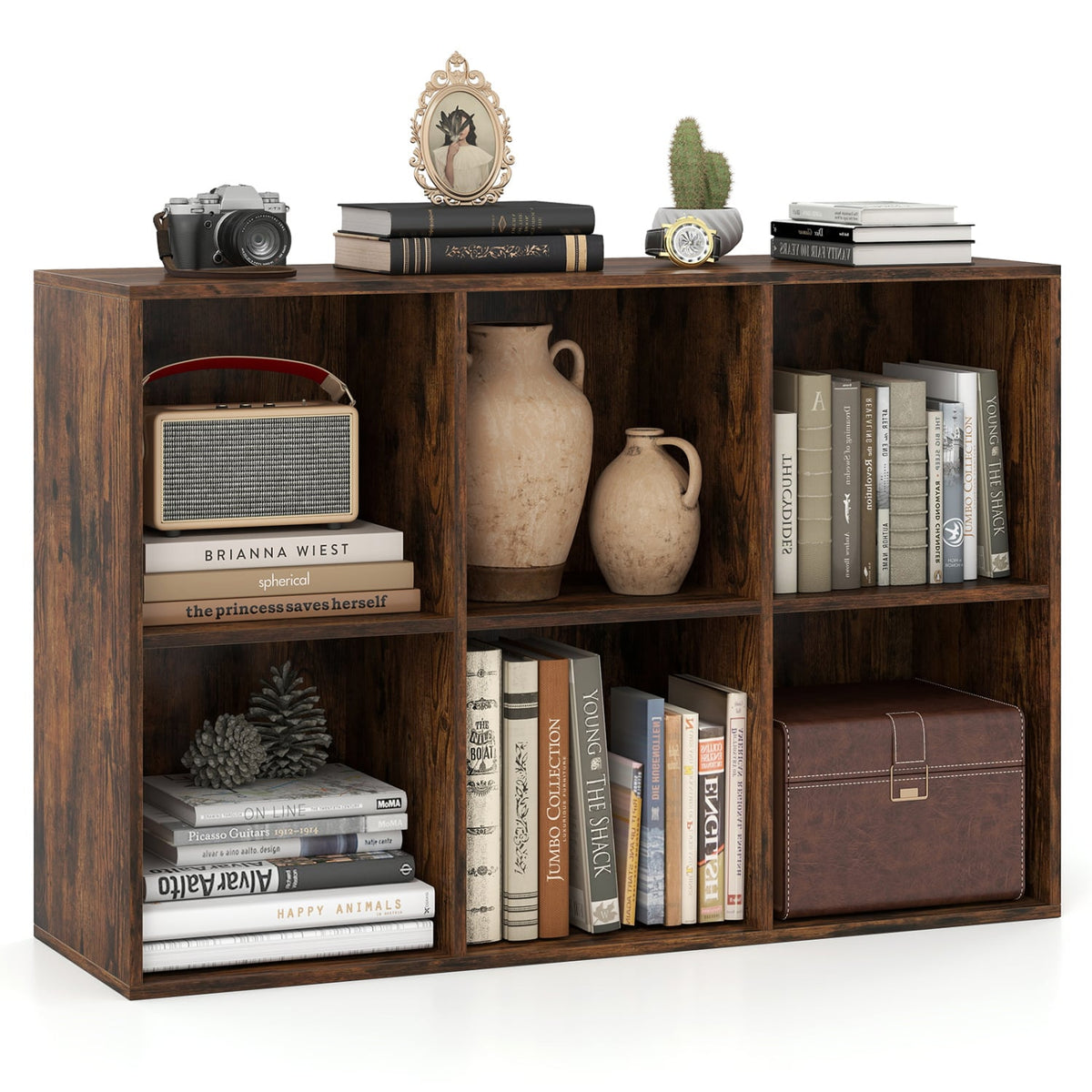 Modern 6-Cube Bookcase with Anti-tipping Kits for Bedroom Living Room-Rustic Brown