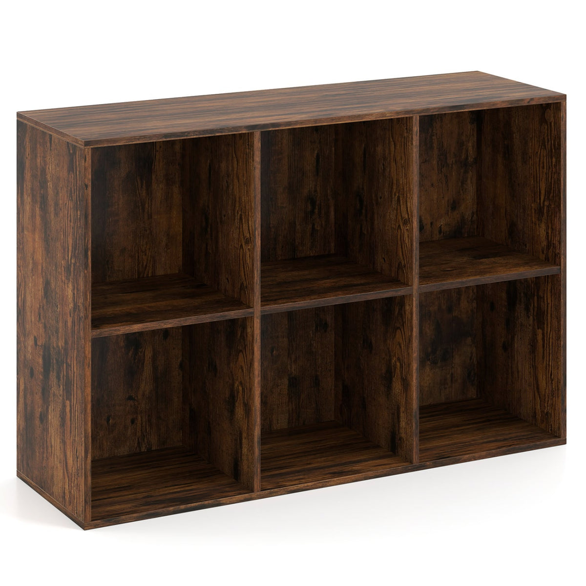 Modern 6-Cube Bookcase with Anti-tipping Kits for Bedroom Living Room-Rustic Brown view 4