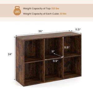 Modern 6-Cube Bookcase with Anti-tipping Kits for Bedroom Living Room-Rustic Brown view 5