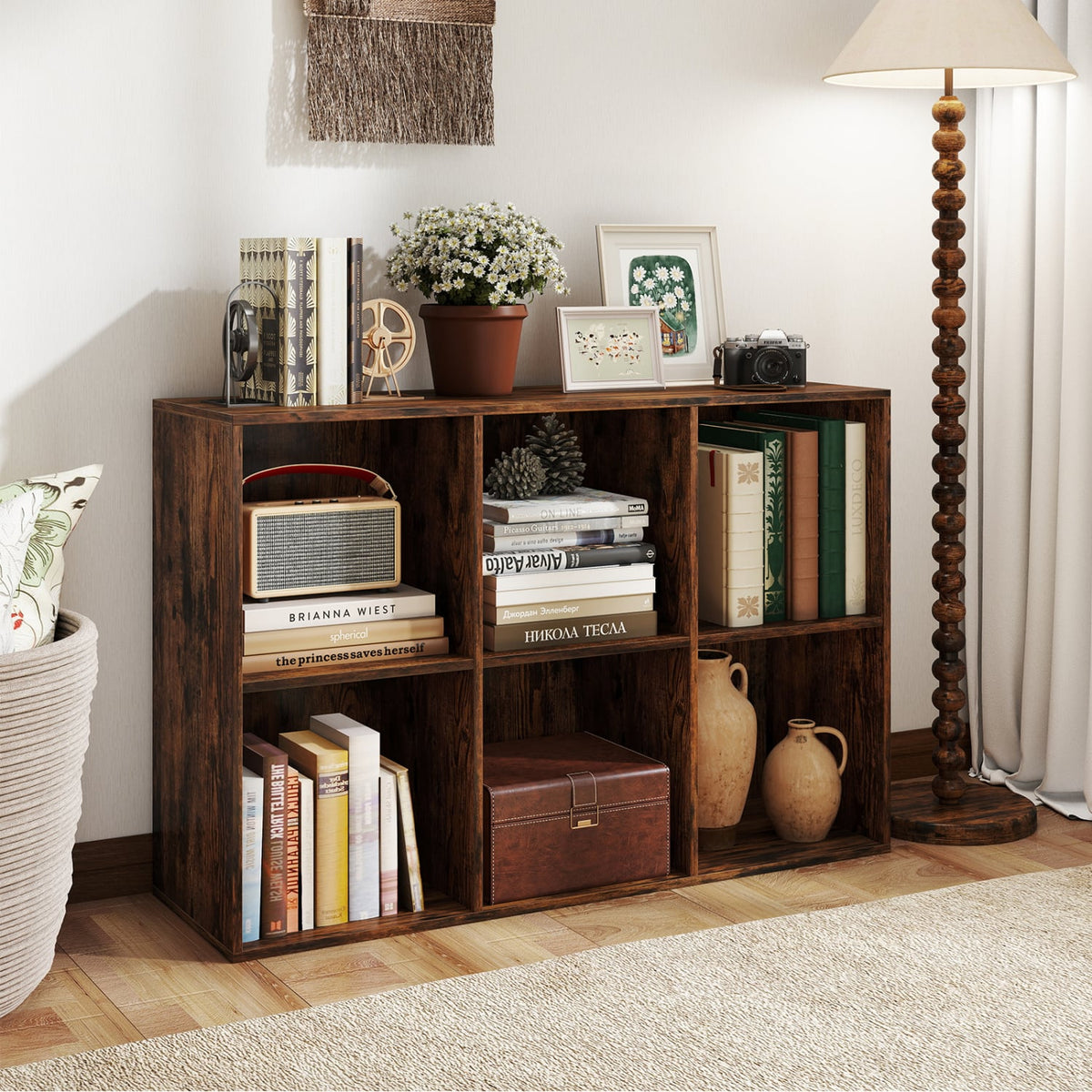Modern 6-Cube Bookcase with Anti-tipping Kits for Bedroom Living Room-Rustic Brown view 6