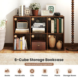 Modern 6-Cube Bookcase with Anti-tipping Kits for Bedroom Living Room-Rustic Brown view 7