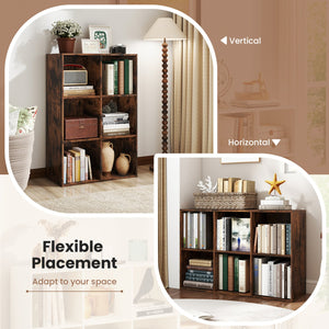 Modern 6-Cube Bookcase with Anti-tipping Kits for Bedroom Living Room-Rustic Brown view 8