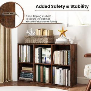 Modern 6-Cube Bookcase with Anti-tipping Kits for Bedroom Living Room-Rustic Brown view 9