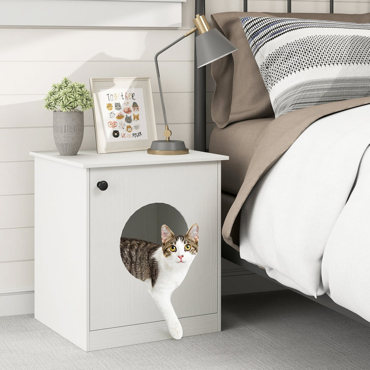 Modern Cat Litter Box Enclosure for Small to Large Cats-White view 2