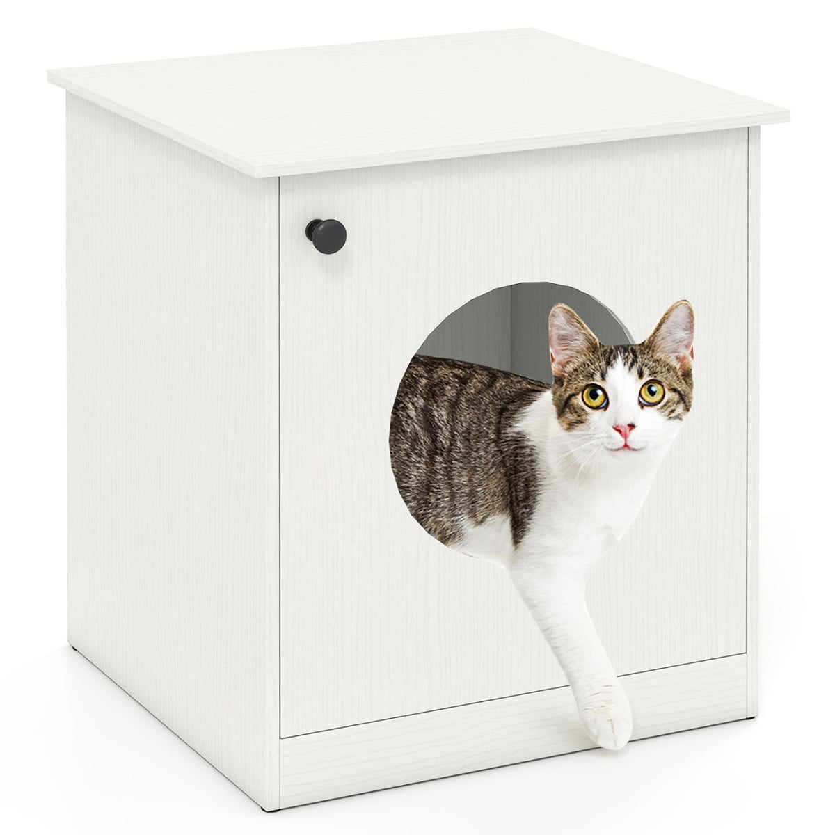 Modern Cat Litter Box Enclosure for Small to Large Cats-White