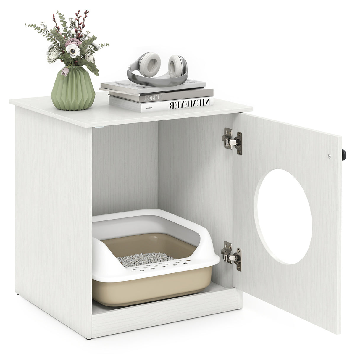 Modern Cat Litter Box Enclosure for Small to Large Cats-White view 4