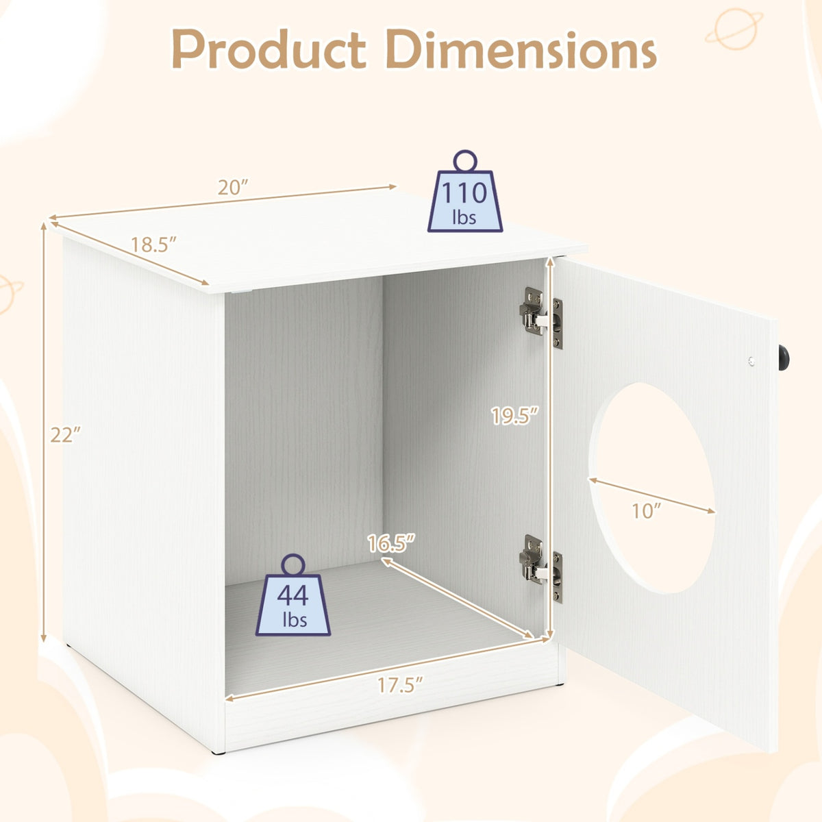 Modern Cat Litter Box Enclosure for Small to Large Cats-White view 5