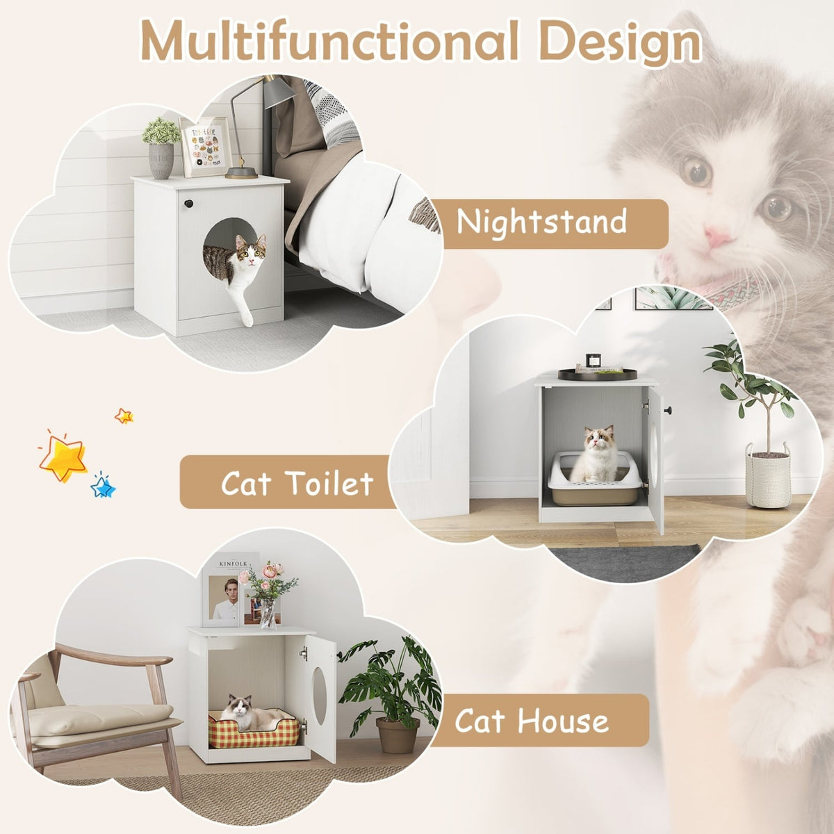 Modern Cat Litter Box Enclosure for Small to Large Cats-White view 6