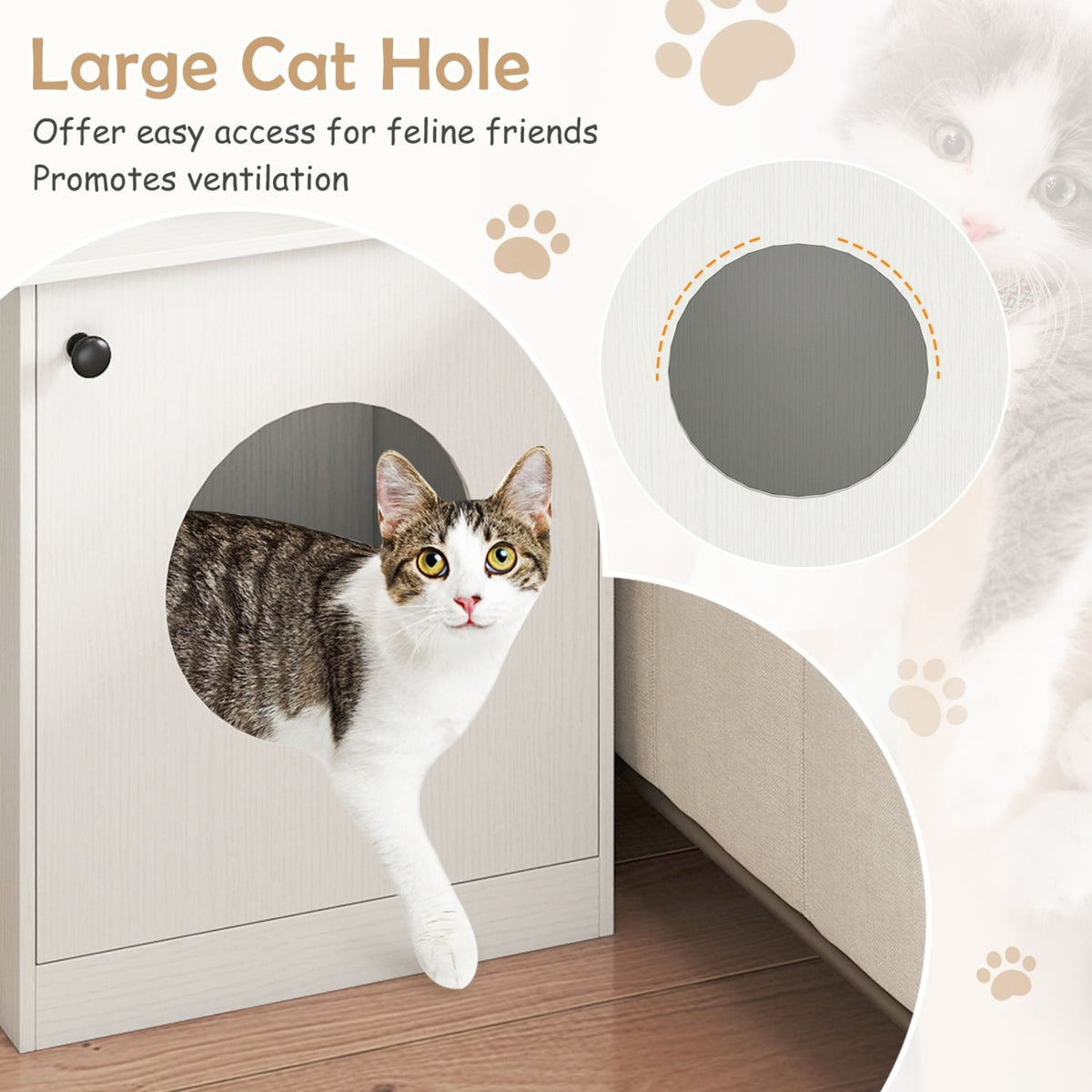 Modern Cat Litter Box Enclosure for Small to Large Cats-White view 7