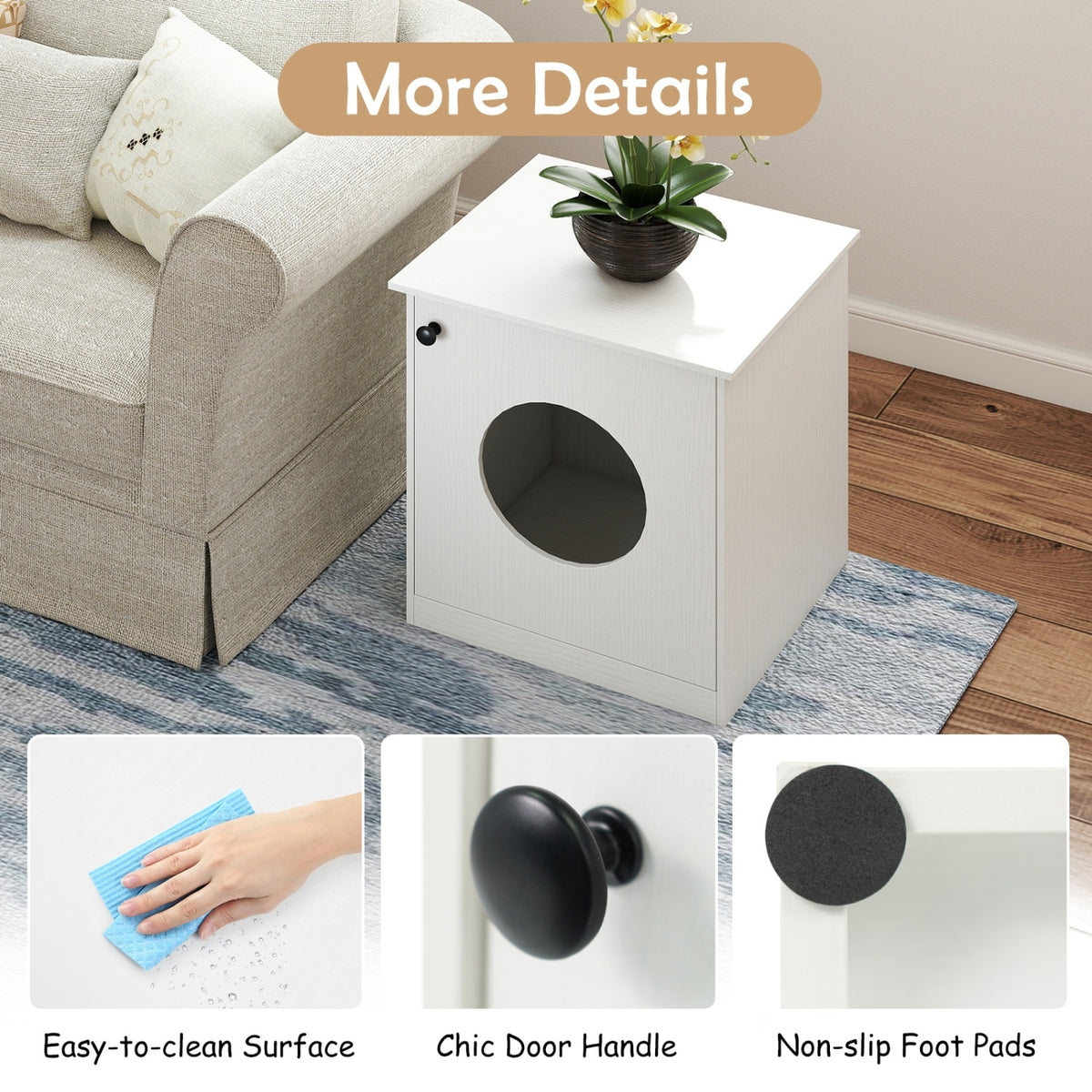 Modern Cat Litter Box Enclosure for Small to Large Cats-White view 8
