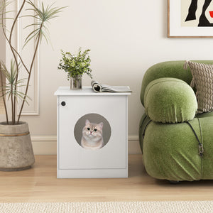 Modern Cat Litter Box Enclosure for Small to Large Cats-White view 9