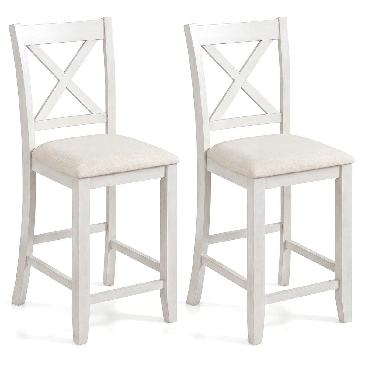 Modern Farmhouse Counter Height Stools with Footrest and Cushion-White