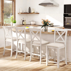 Modern Farmhouse Counter Height Stools with Footrest and Cushion-White view 5