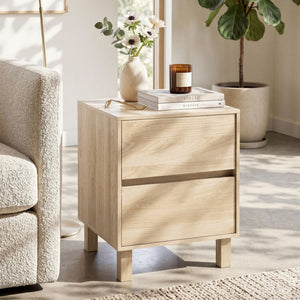 Modern WoodenEnd Table with 2 Storage Drawers-Natural view 3