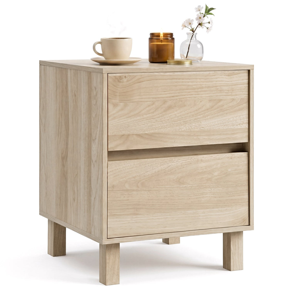 Modern WoodenEnd Table with 2 Storage Drawers-Natural