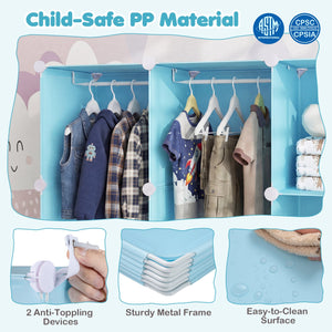 Modular Baby Wardrobe with 13 Cubes and Hanging Rod and Shelves Stackable-Blue view 9