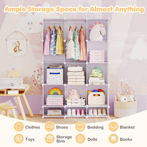 Modular Baby Wardrobe with 13 Cubes and Hanging Rod and Shelves Stackable-White view 8