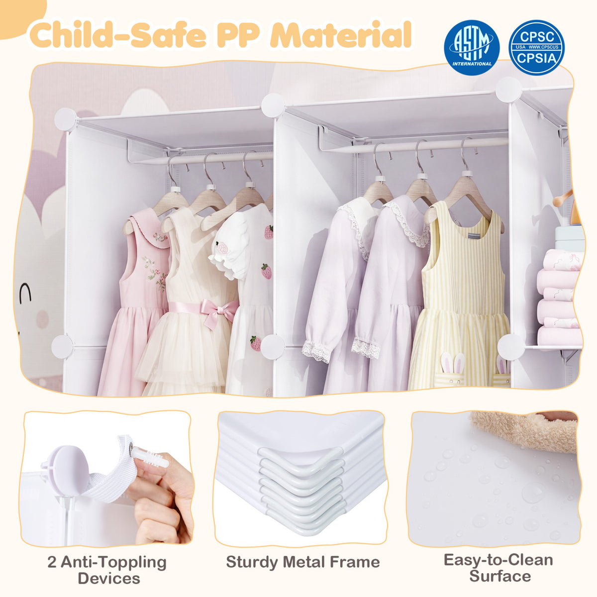 Modular Baby Wardrobe with 13 Cubes and Hanging Rod and Shelves Stackable-White view 9