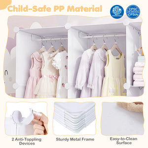Modular Baby Wardrobe with 13 Cubes and Hanging Rod and Shelves Stackable-White view 9