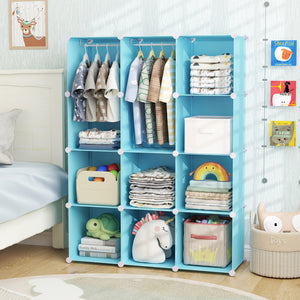 Modular Baby Wardrobe with 10 Cubes & Hanging Rod and Shelves Stackable-Blue view 3