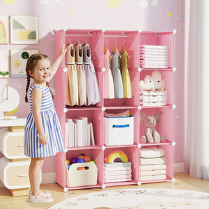 Modular Baby Wardrobe with 10 Cubes & Hanging Rod and Shelves Stackable-Pink view 2