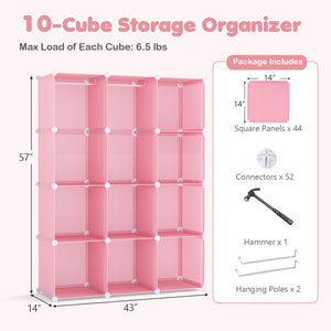 Modular Baby Wardrobe with 10 Cubes & Hanging Rod and Shelves Stackable-Pink view 5