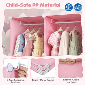 Modular Baby Wardrobe with 10 Cubes & Hanging Rod and Shelves Stackable-Pink view 9
