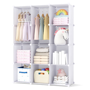 Modular Baby Wardrobe with 10 Cubes & Hanging Rod and Shelves Stackable-White view 4