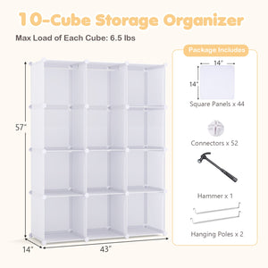 Modular Baby Wardrobe with 10 Cubes & Hanging Rod and Shelves Stackable-White view 5