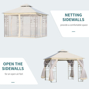 10'x10' Soft-top Steel Patio Gazebo Outdoor Sun Shelter with 2-Tier Polyester Roof, Curtain Sidewalls, Beige – view 12