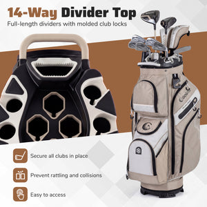 Molded Lock Top Golf Cart Bag with 14-Way Full Length Dividers and 11 Pockets-Khaki view 5
