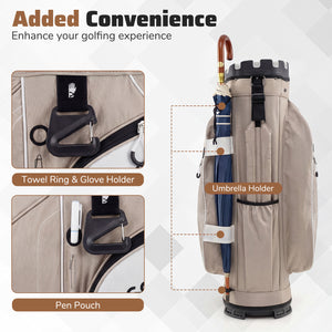 Molded Lock Top Golf Cart Bag with 14-Way Full Length Dividers and 11 Pockets-Khaki view 7