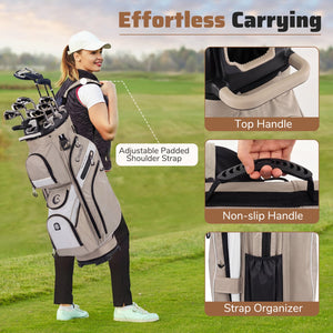 Molded Lock Top Golf Cart Bag with 14-Way Full Length Dividers and 11 Pockets-Khaki view 8