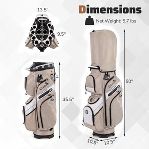 Molded Lock Top Golf Cart Bag with 14-Way Full Length Dividers and 11 Pockets-Khaki view 4