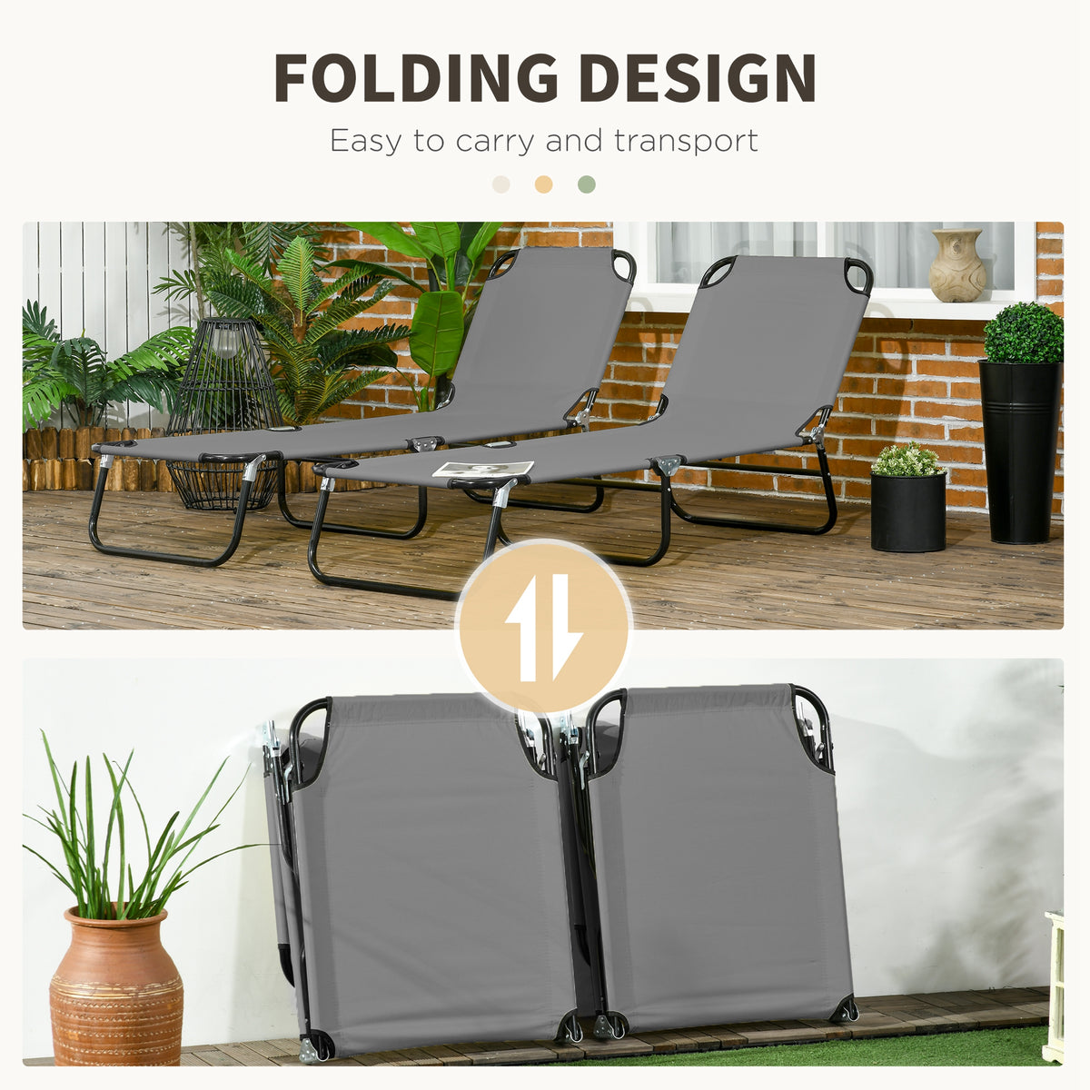 Set of 2 Folding Outdoor Lounge Chair, Sun Tanning Chairs with Reclining Back – view 18