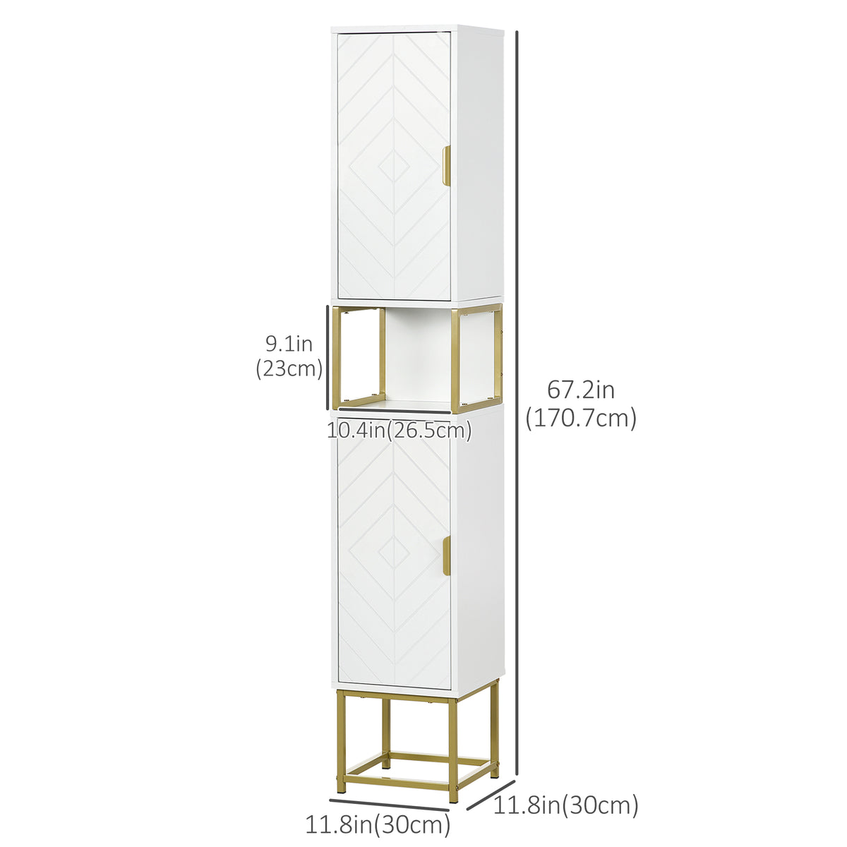 Tall Bathroom Storage Cabinet, Modern Narrow Bathroom Cabinet with Diamond Chevron Pattern and Adjustable – view 9