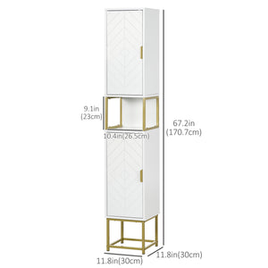 Tall Bathroom Storage Cabinet, Modern Narrow Bathroom Cabinet with Diamond Chevron Pattern and Adjustable – view 9