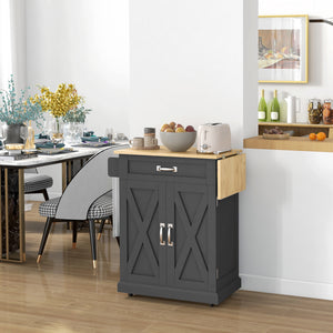 Foldable Kitchen Island with Storage Drawer, Farmhouse Rolling Utility Cart on Wheels with Drop-Leaf Wood – view 7